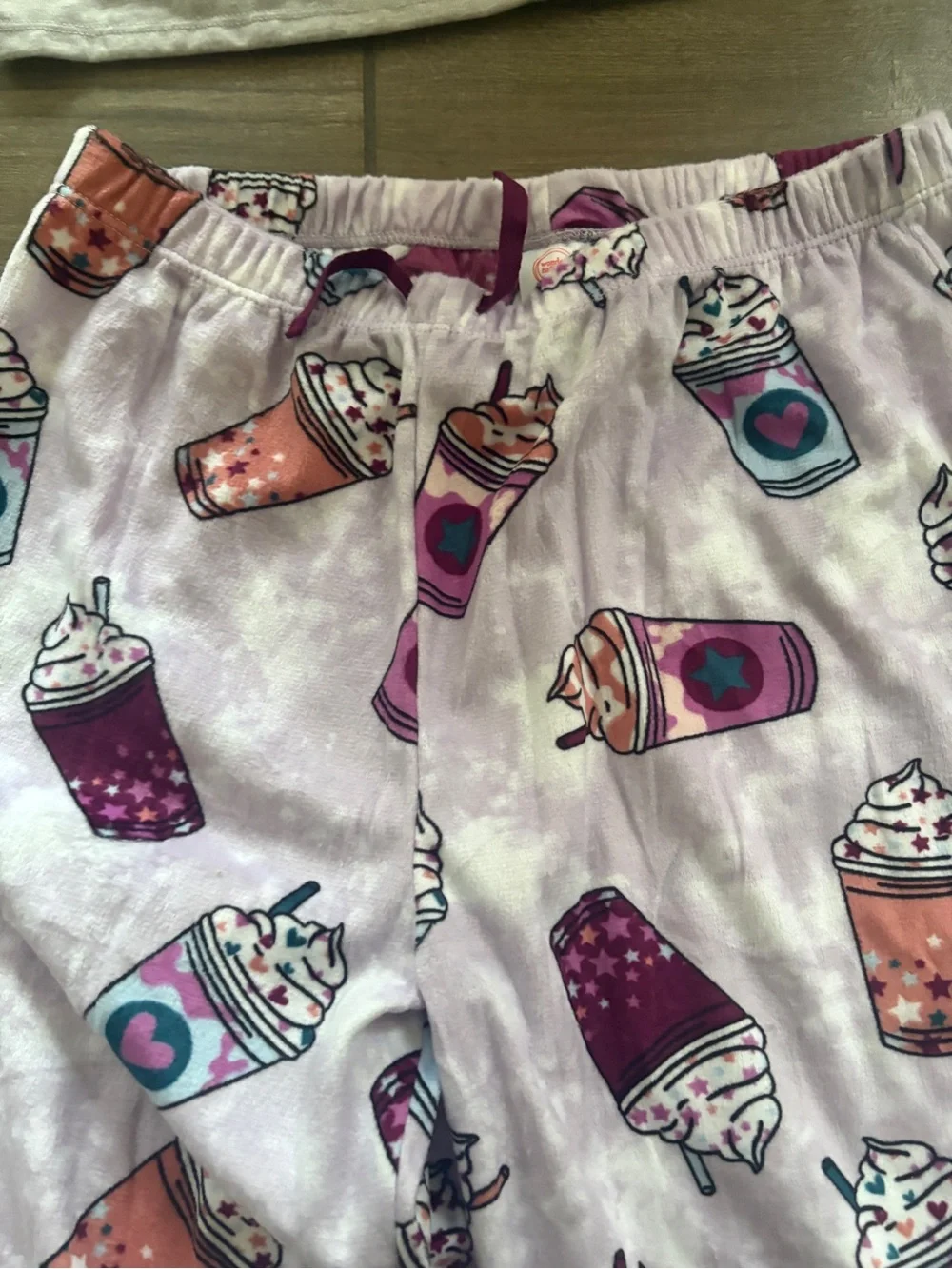 Girls Grey Top with Purple & Pink Beverage-Print Pajama Set